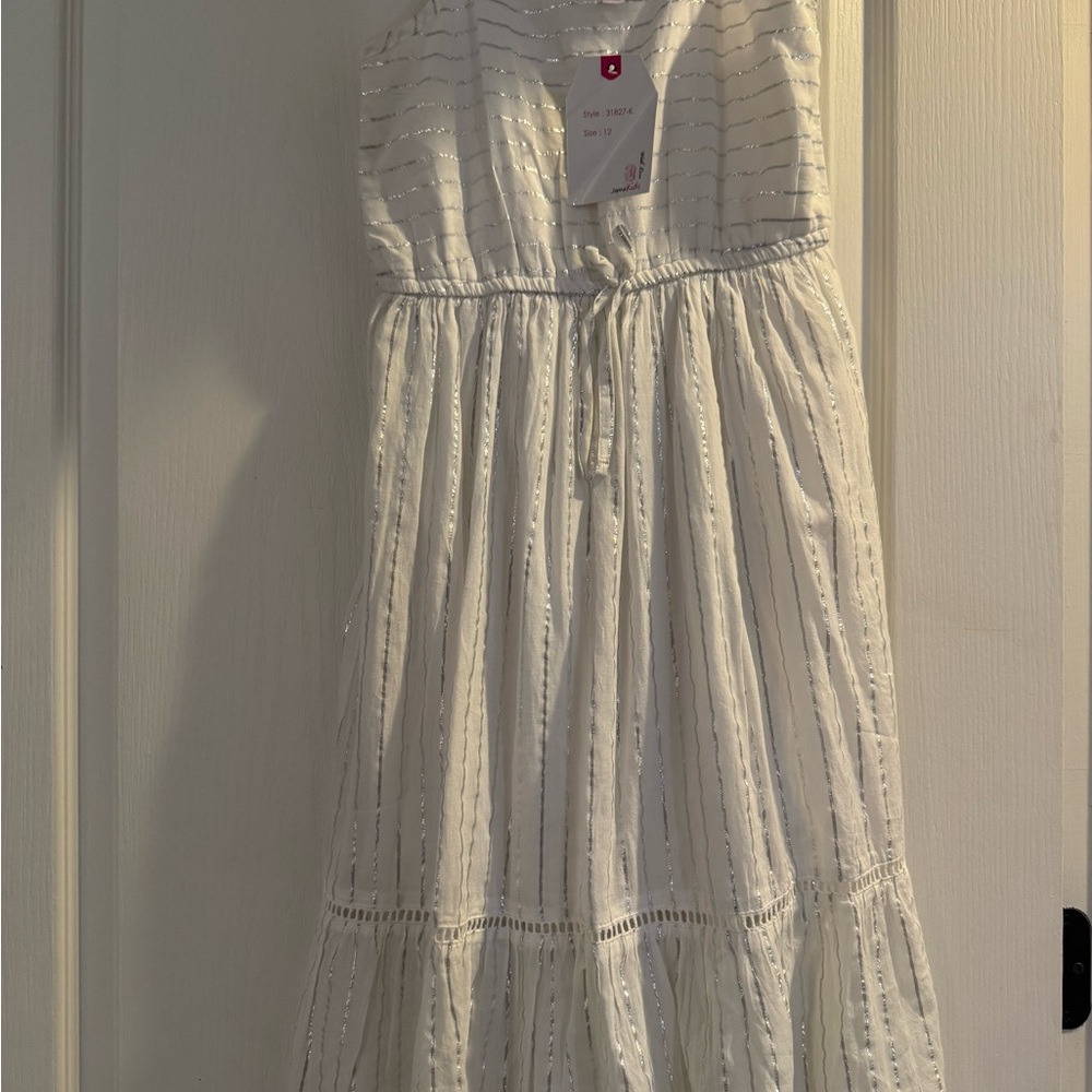 Kids Japna White Dress with Silver Accents